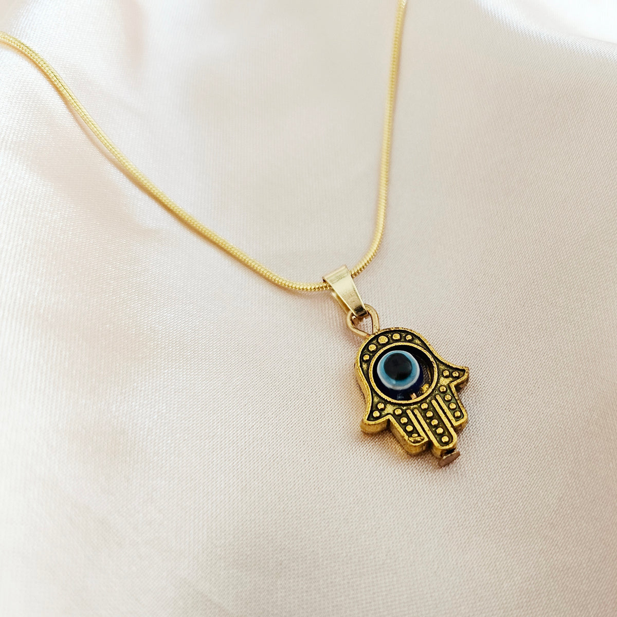 PROTECTION | Hand of Hamsa Evil Eye 14k Pendant Gold Necklace