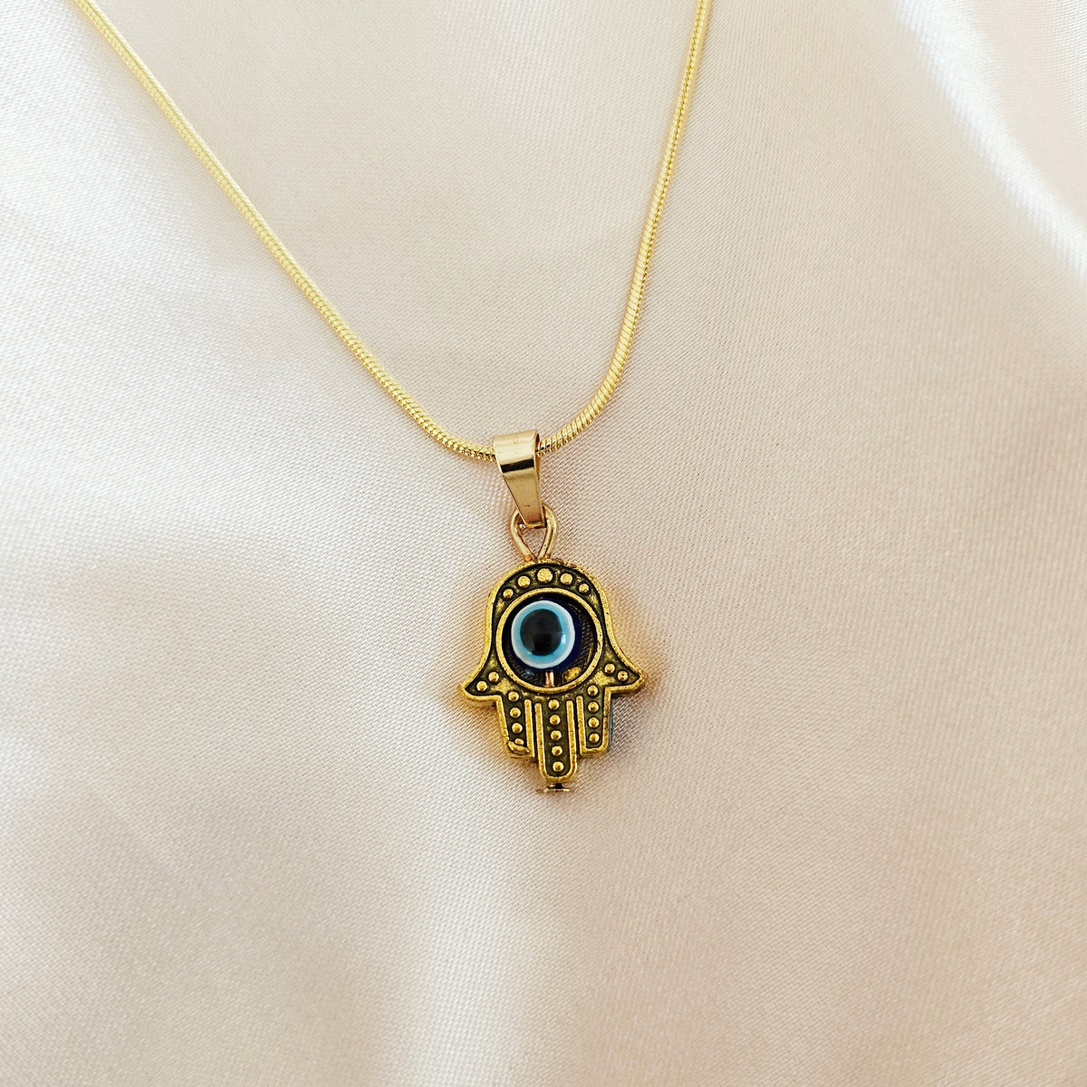 PROTECTION | Hand of Hamsa Evil Eye 14k Pendant Gold Necklace