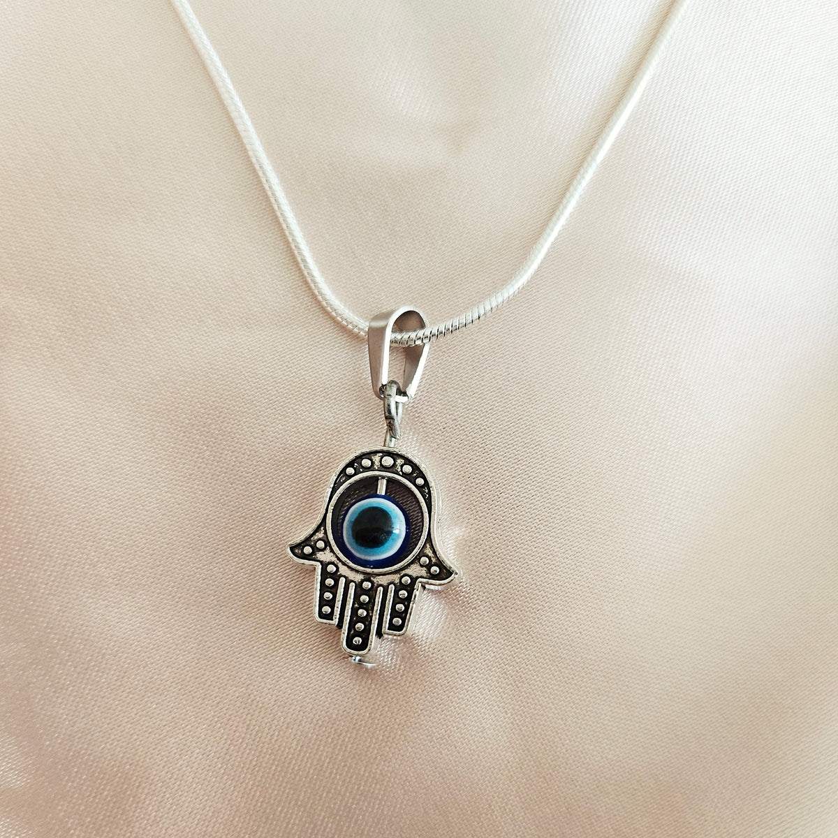 PROTECTION | Hand of Hamsa Evil Eye Pendant 925-Silver Necklace