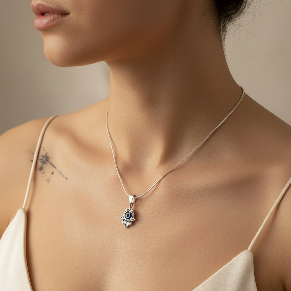 PROTECTION | Hand of Hamsa Evil Eye Pendant 925-Silver Necklace