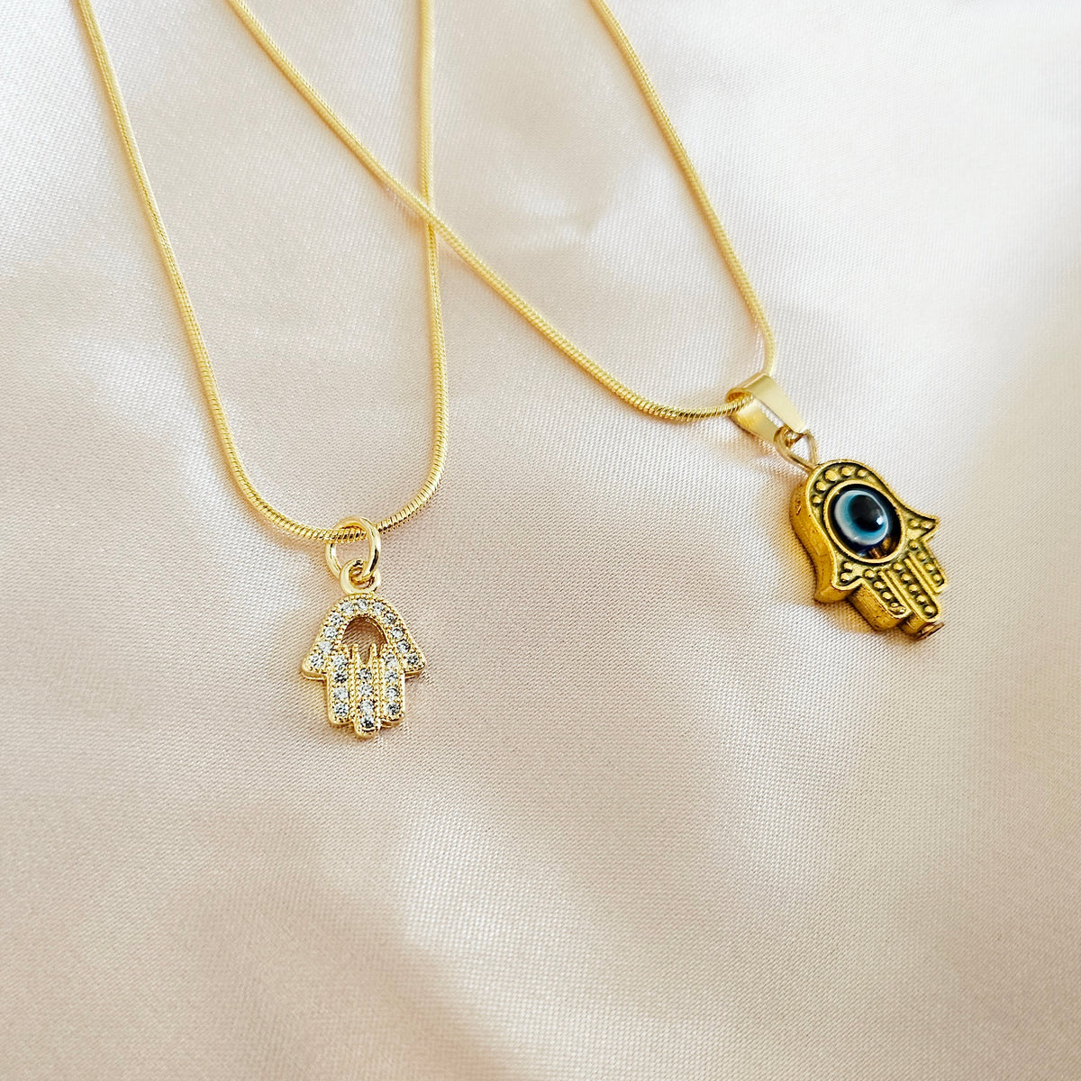 PROTECTION | Hand of Hamsa Evil Eye 14k Pendant Gold Necklace
