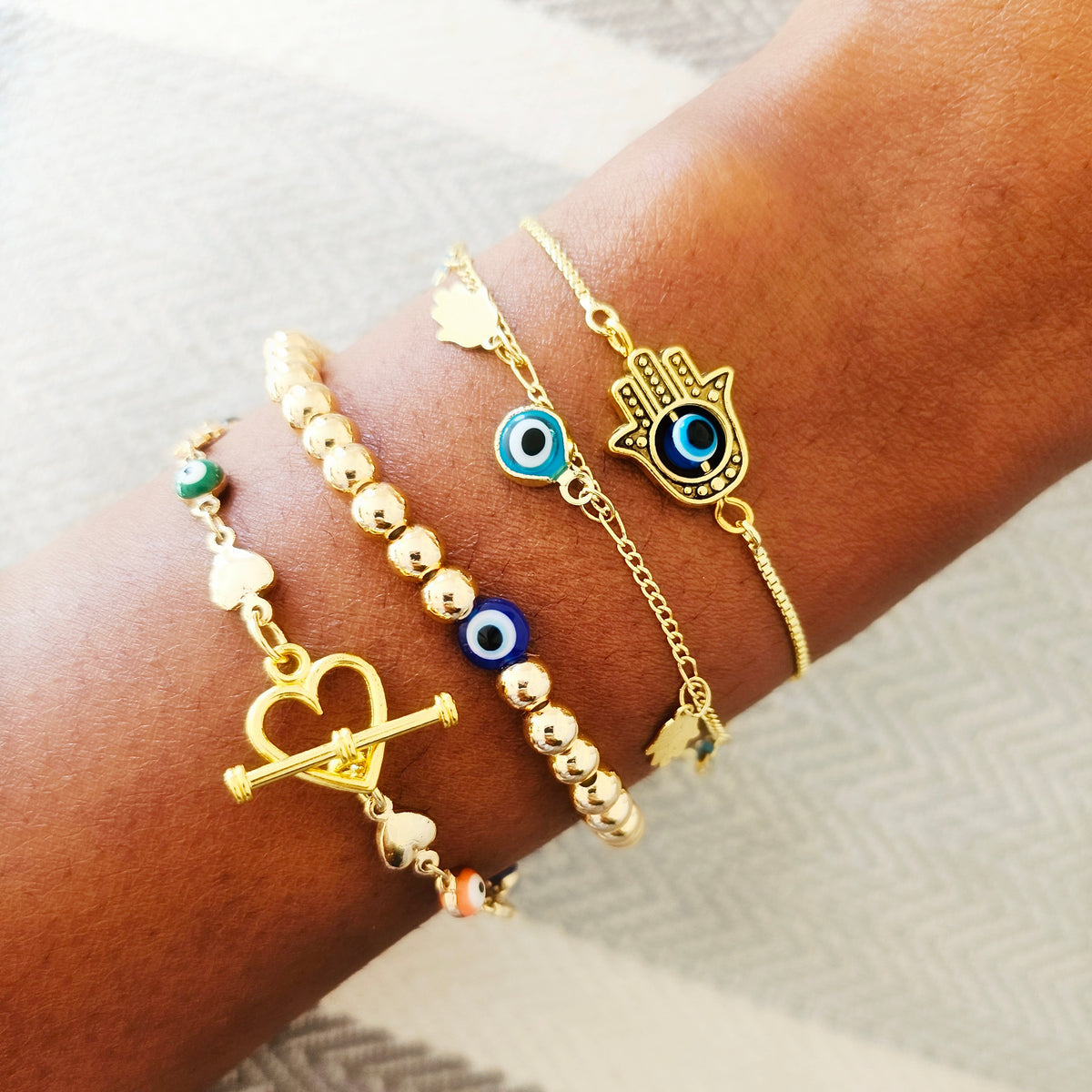 Golden Gaia | 14K Gold Evil Eye Bracelet Set