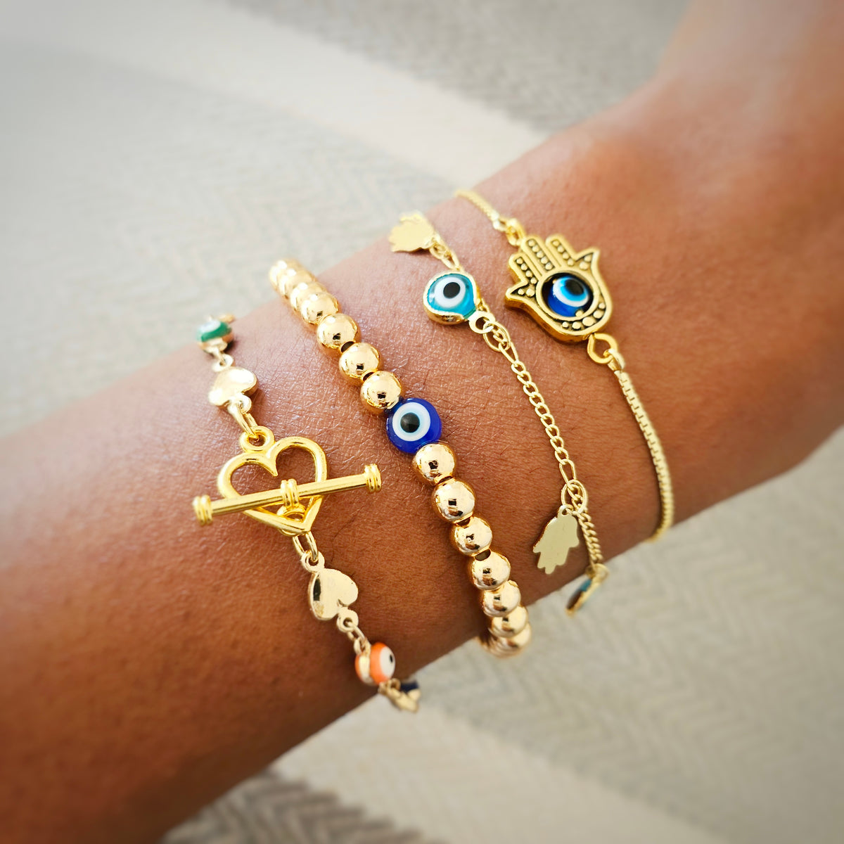 Golden Gaia | 14K Gold Evil Eye Bracelet Set