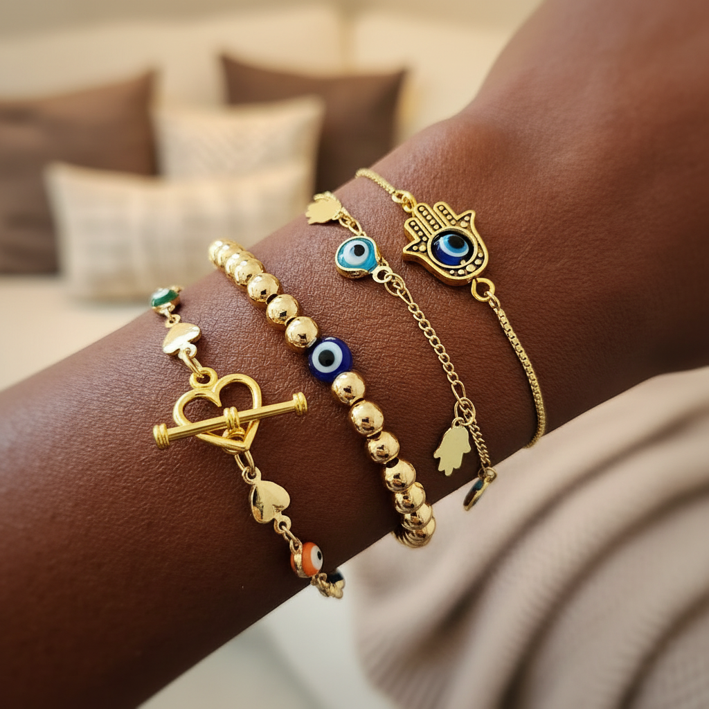 Golden Gaia | 14K Gold Evil Eye Bracelet Set