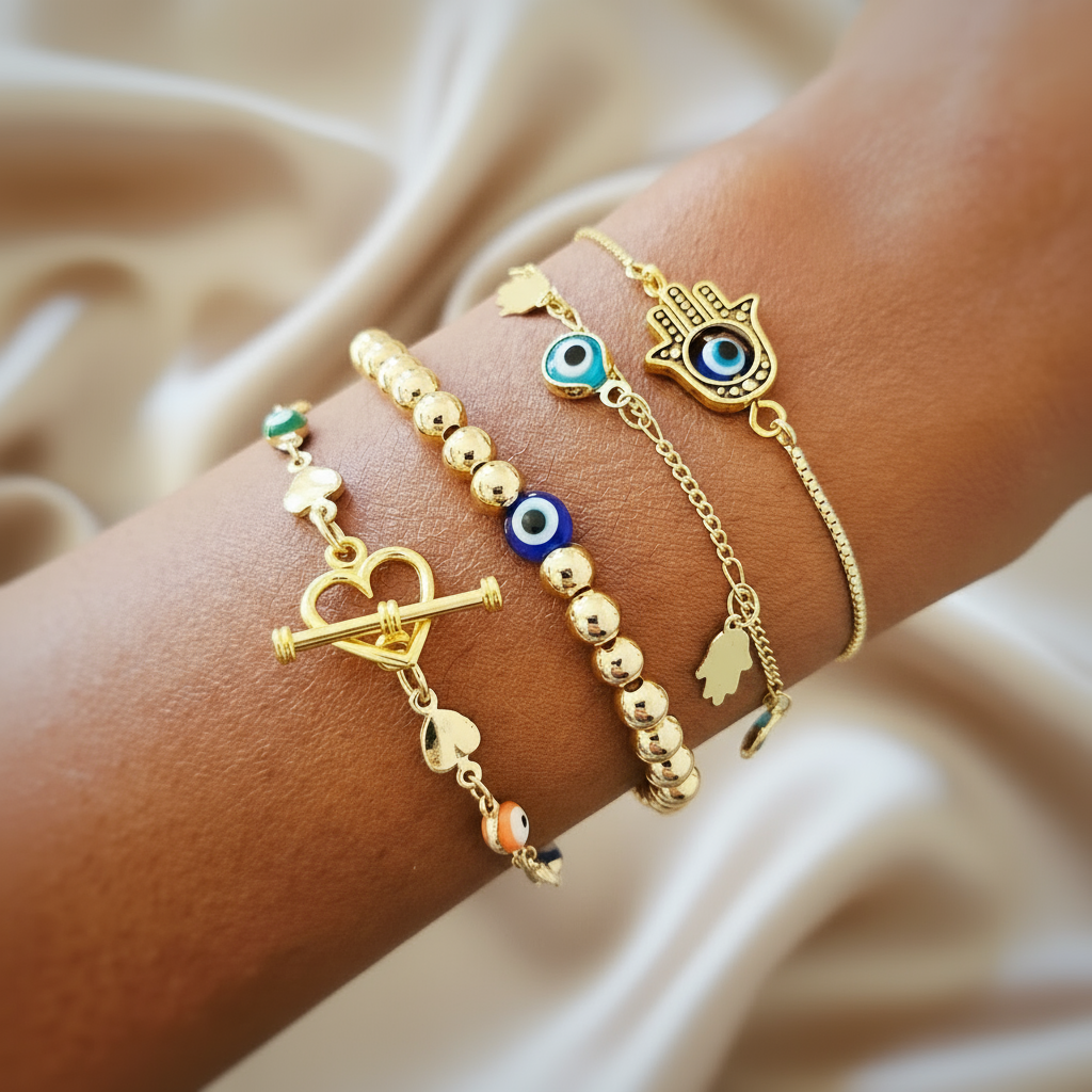 Golden Gaia | 14K Gold Evil Eye Bracelet Set