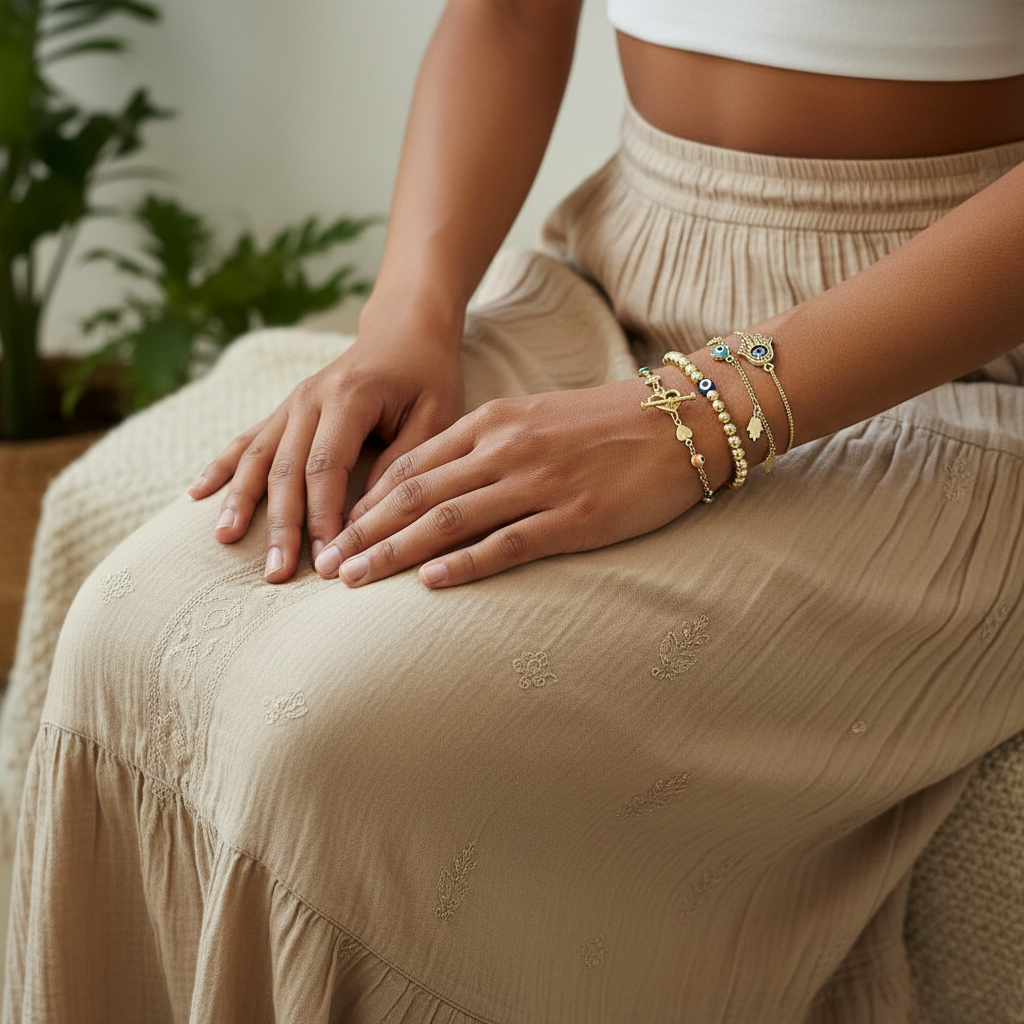 Golden Gaia | 14K Gold Evil Eye Bracelet Set