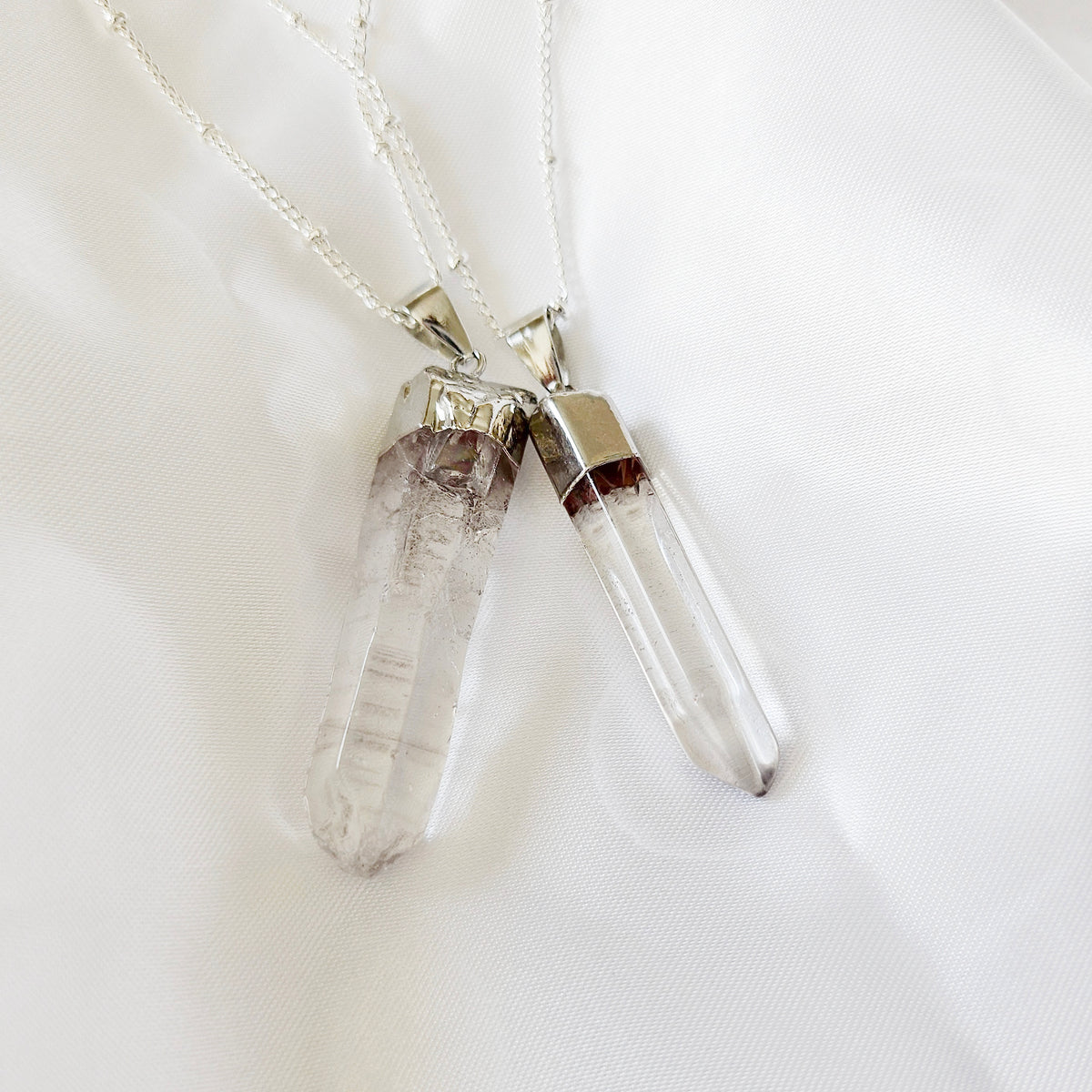 RAW CLEAR QUARTZ | 925 - Sterling Silver Beaded Satellite Gemstone Necklace