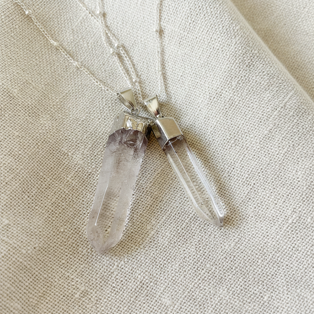 RAW CLEAR QUARTZ | 925 - Sterling Silver Beaded Satellite Gemstone Necklace