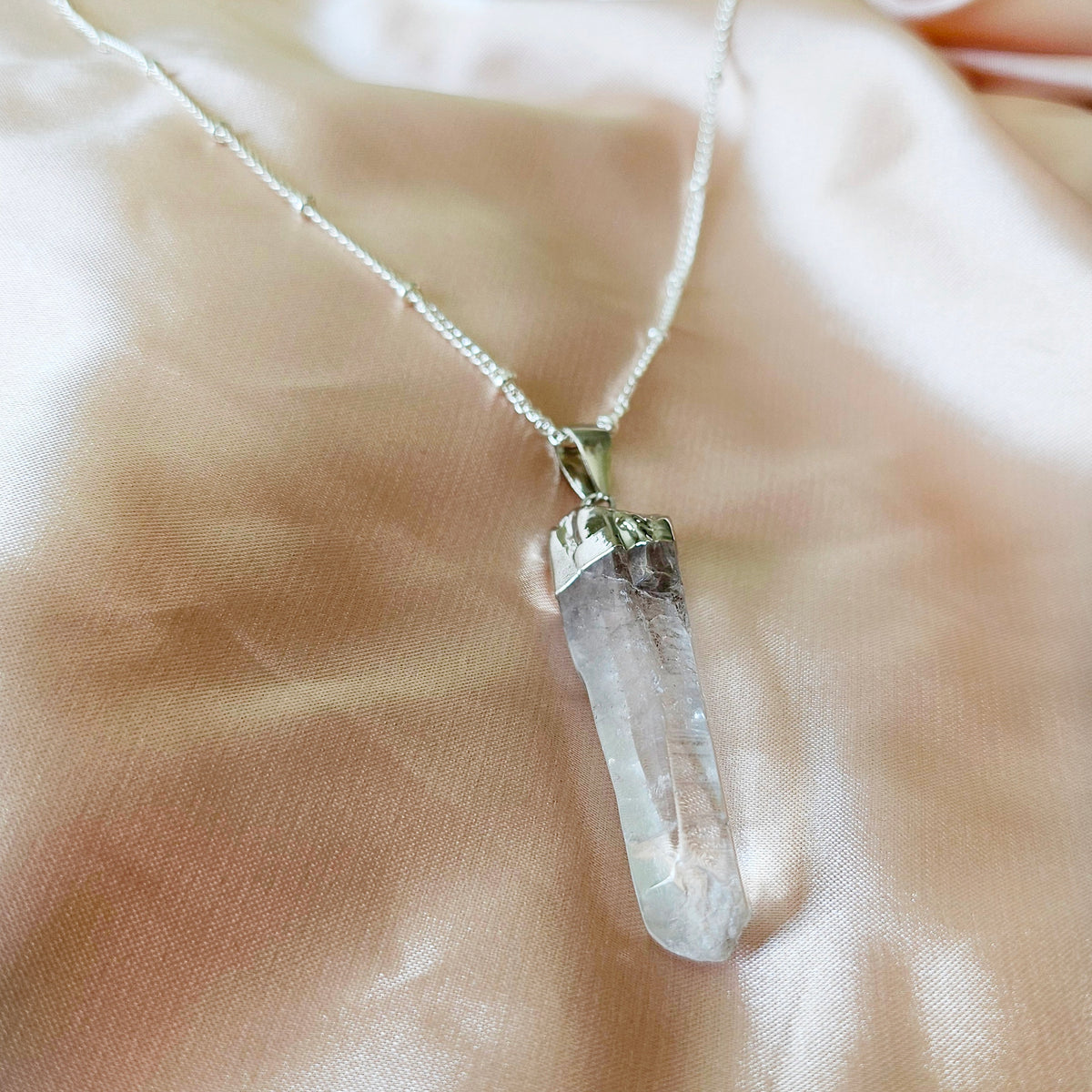 RAW CLEAR QUARTZ | 925 - Sterling Silver Beaded Satellite Gemstone Necklace