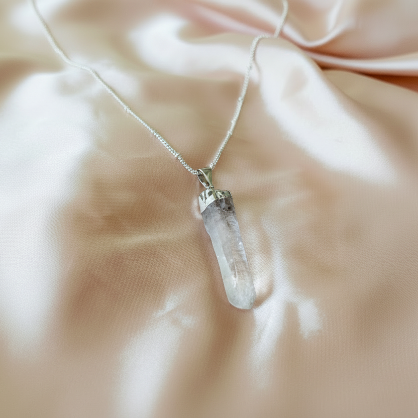 RAW CLEAR QUARTZ | 925 - Sterling Silver Beaded Satellite Gemstone Necklace