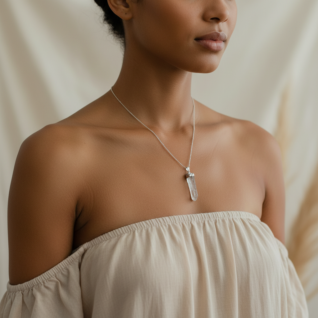 RAW CLEAR QUARTZ | 925 - Sterling Silver Beaded Satellite Gemstone Necklace