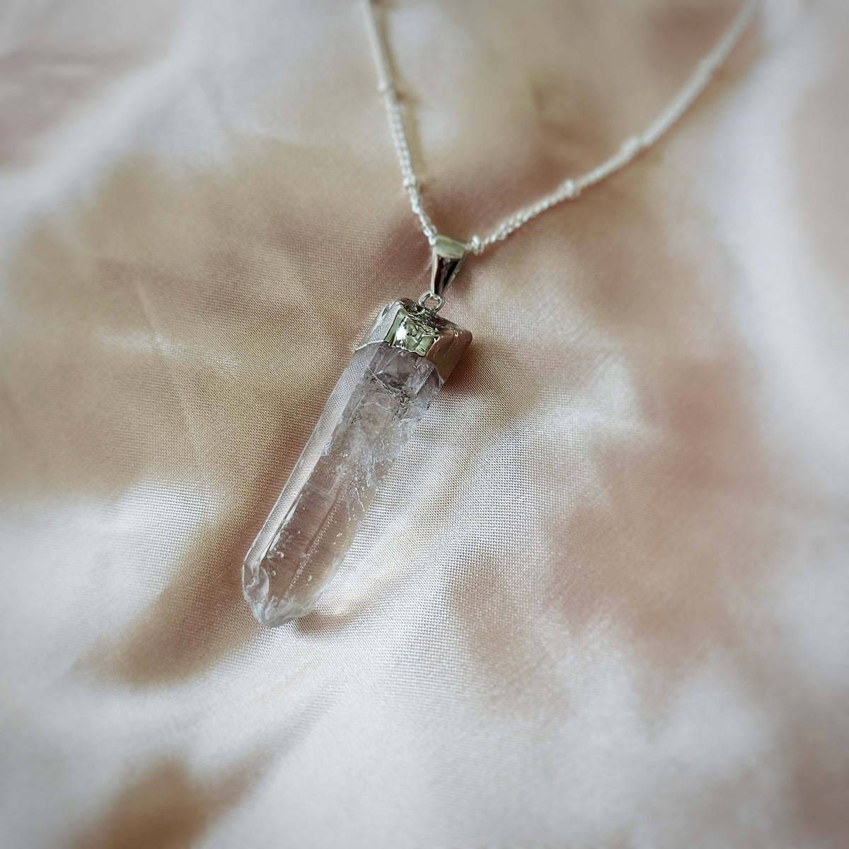 RAW CLEAR QUARTZ | 925 - Sterling Silver Beaded Satellite Gemstone Necklace
