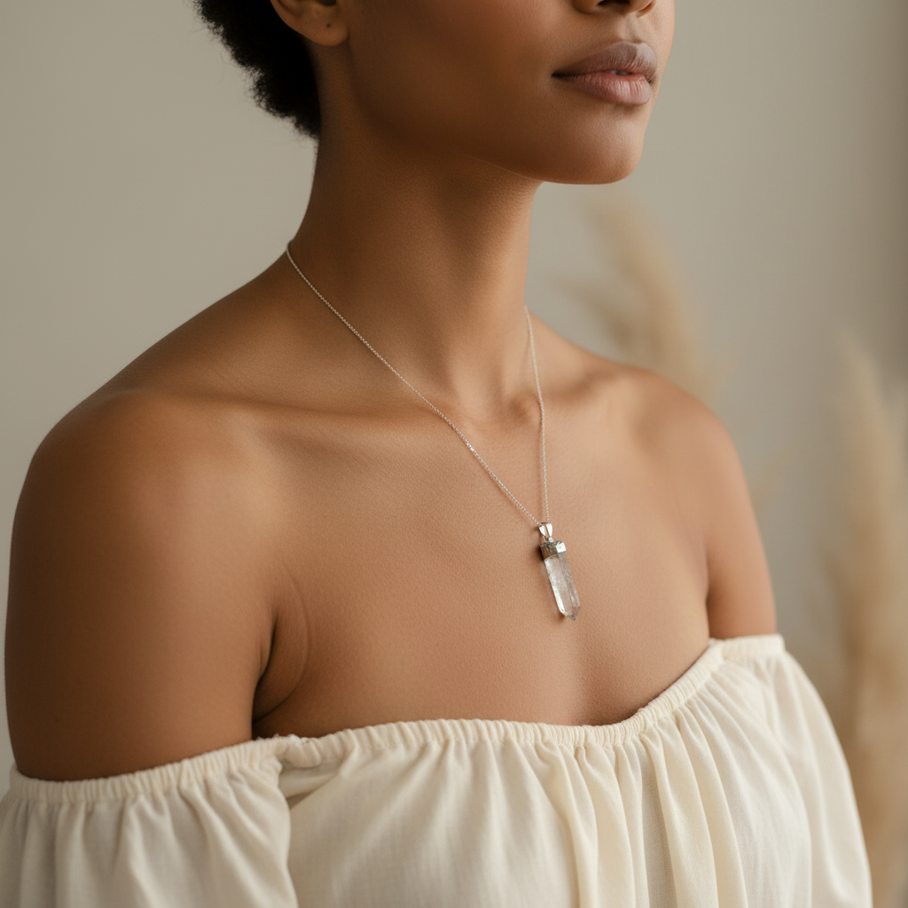 RAW CLEAR QUARTZ | 925 - Sterling Silver Beaded Satellite Gemstone Necklace