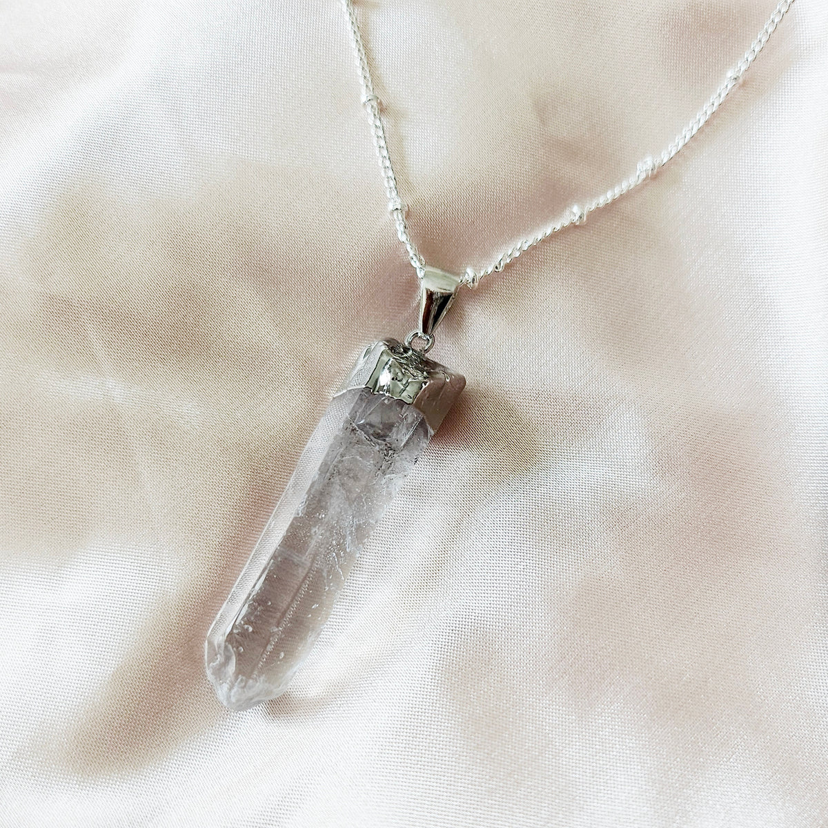 RAW CLEAR QUARTZ | 925 - Sterling Silver Beaded Satellite Gemstone Necklace