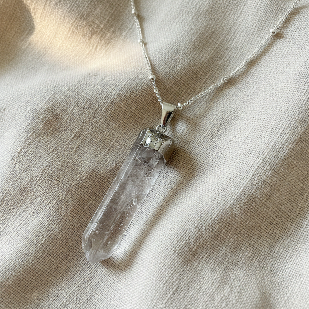 RAW CLEAR QUARTZ | 925 - Sterling Silver Beaded Satellite Gemstone Necklace