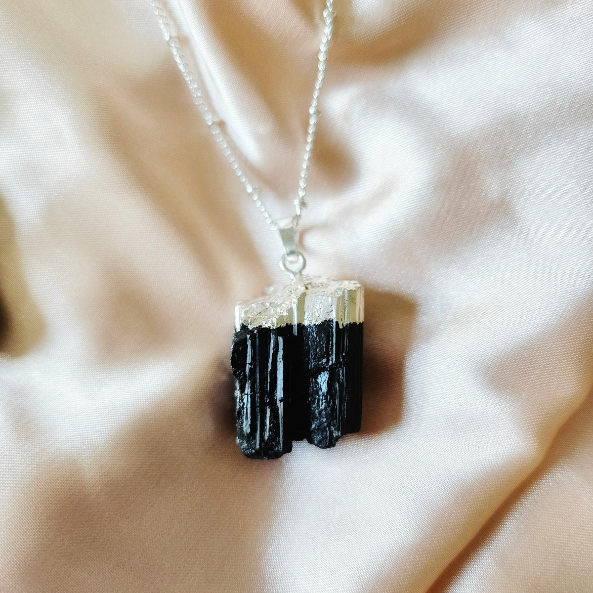 Raw Black Tourmaline | 925 - Sterling Silver Beaded Satellite Gemstone Necklace