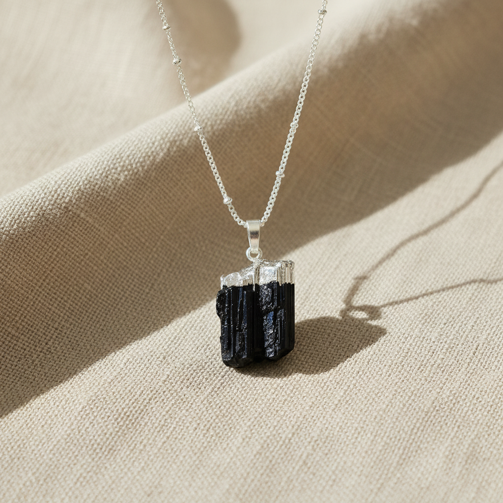 Raw Black Tourmaline | 925 - Sterling Silver Beaded Satellite Gemstone Necklace