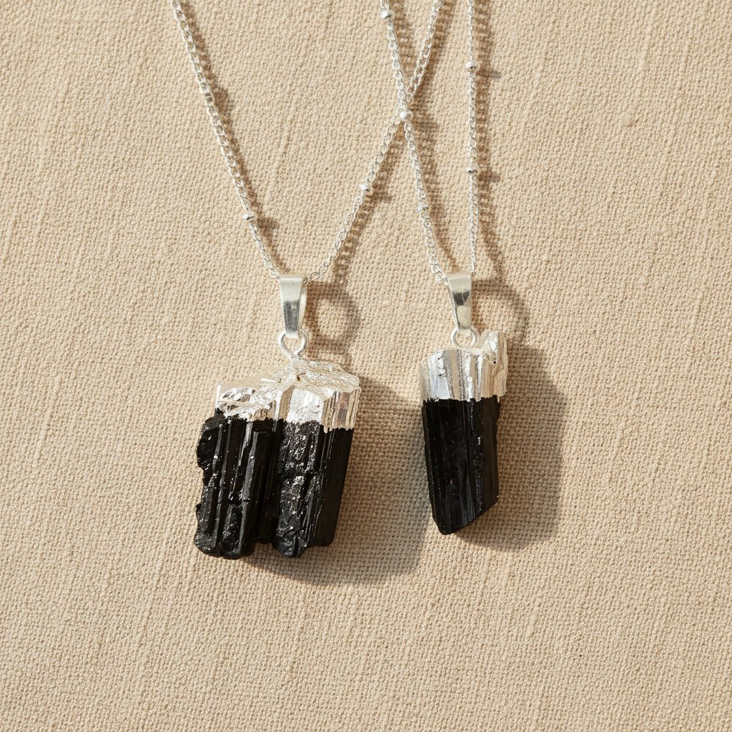 Raw Black Tourmaline | 925 - Sterling Silver Beaded Satellite Gemstone Necklace