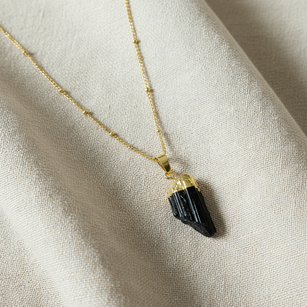 Raw Black Tourmaline | 14K Gold Beaded Satellite Gemstone Necklace