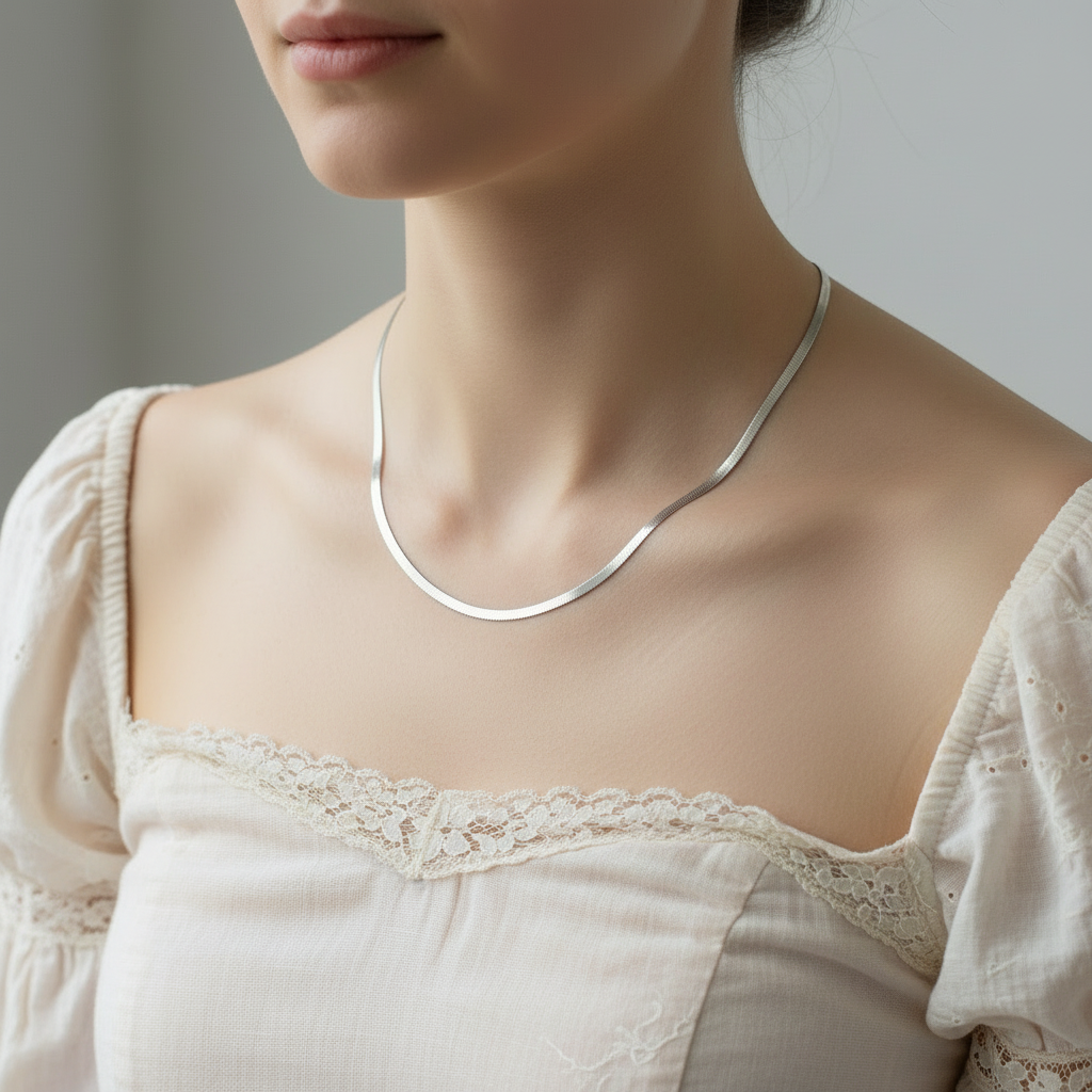 925 - Sterling Silver Herringbone | 14K Gold Flat Snake Chain Necklace