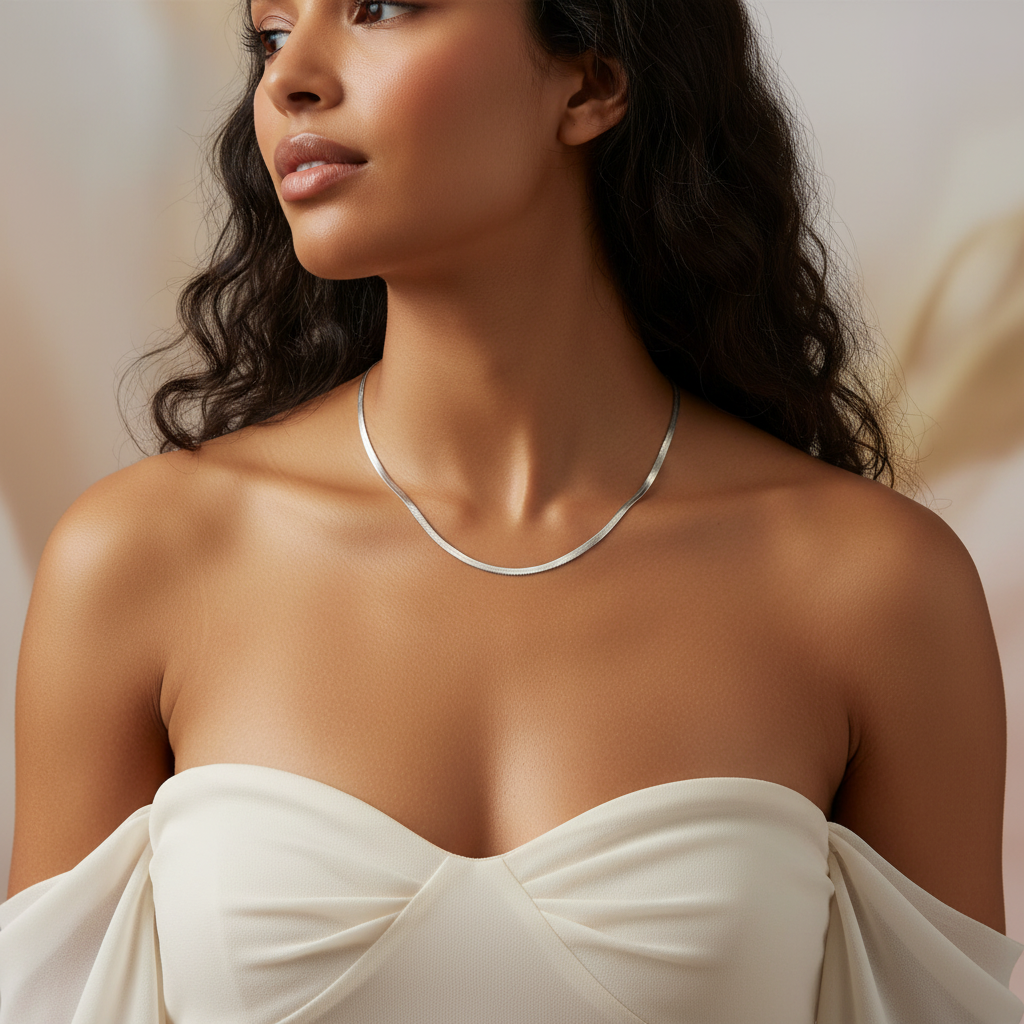 925 - Sterling Silver Herringbone | 14K Gold Flat Snake Chain Necklace