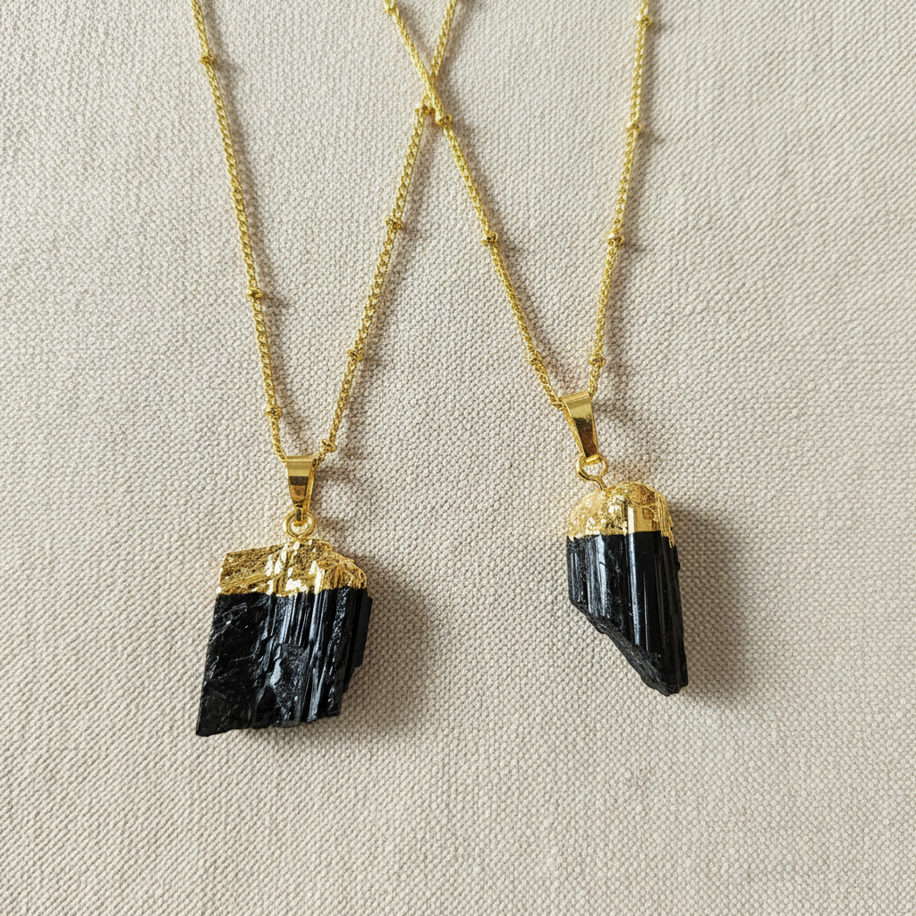 Raw Black Tourmaline | 14K Gold Beaded Satellite Gemstone Necklace