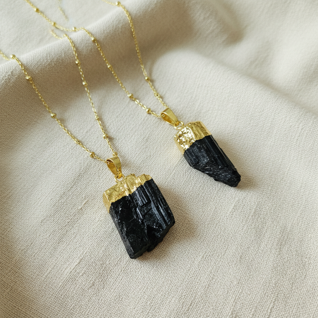 Raw Black Tourmaline | 14K Gold Beaded Satellite Gemstone Necklace