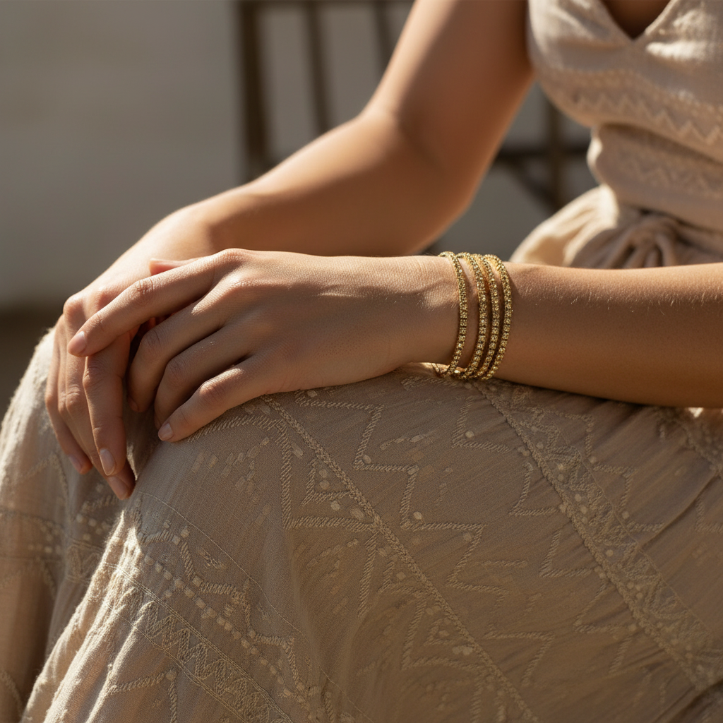 Aurora | 14K Gold Delicate Tennis Bracelet Set