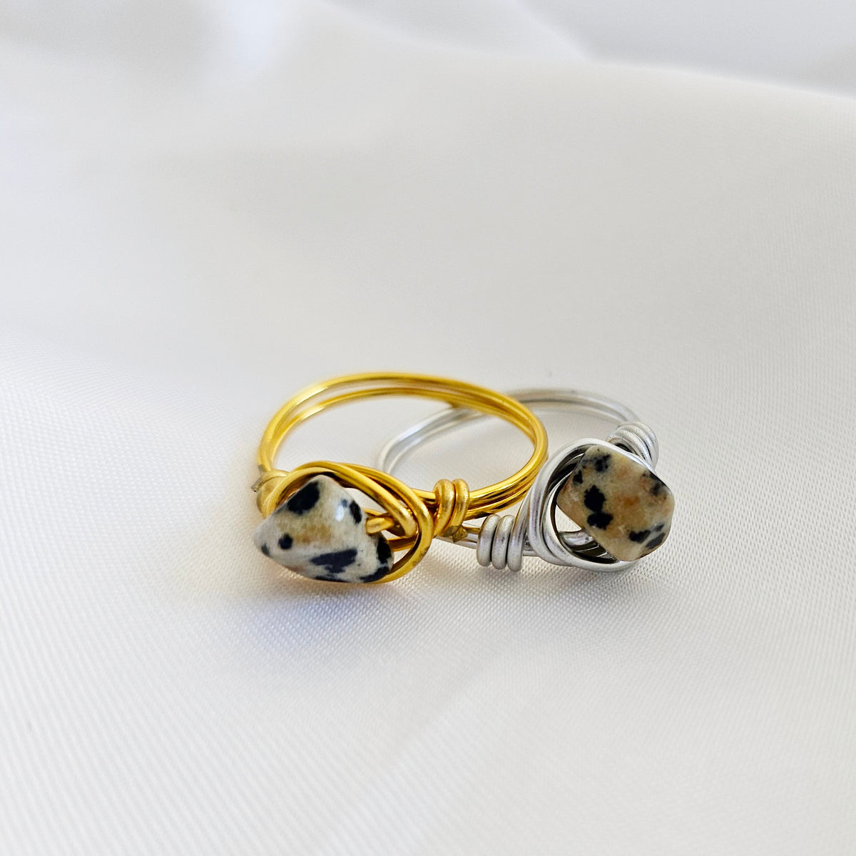 Dalmatian Jasper | Minimalist 18K Gold Handmade  Gemstone Wire-Wrapped Ring