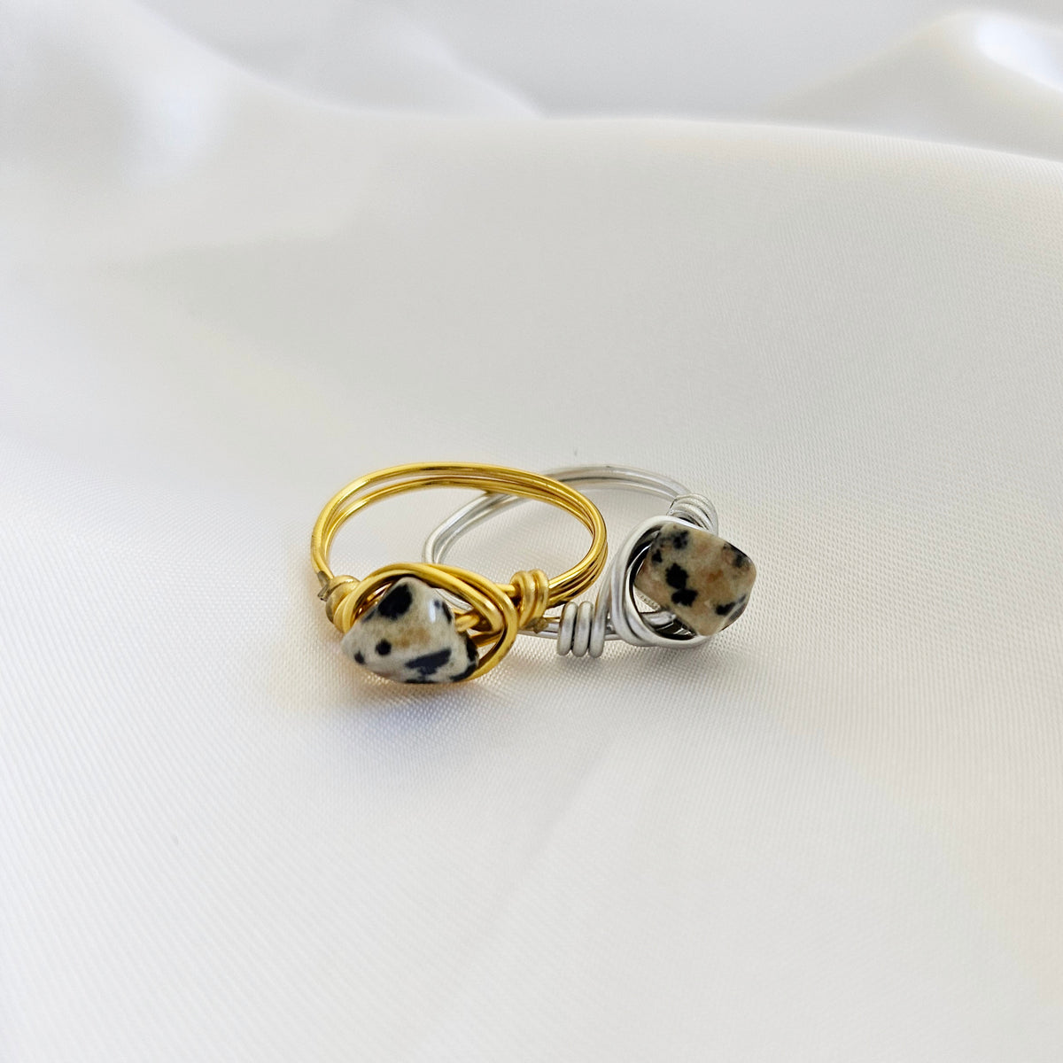 Dalmatian Jasper | Minimalist 18K Gold Handmade  Gemstone Wire-Wrapped Ring