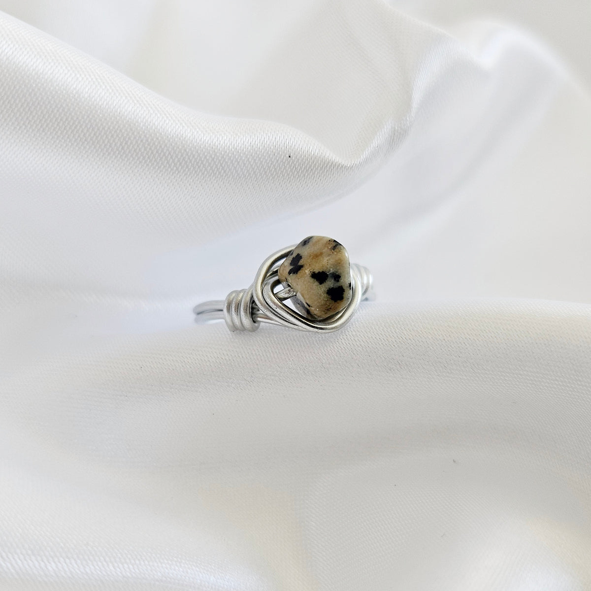 Dalmatian Jasper | Minimalist 18K Gold Handmade  Gemstone Wire-Wrapped Ring