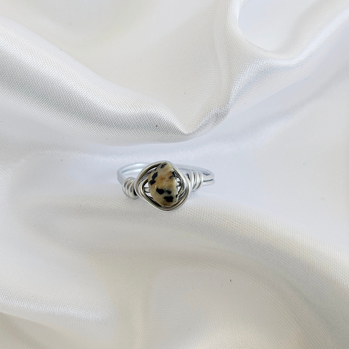 Dalmatian Jasper | Minimalist 18K Gold Handmade  Gemstone Wire-Wrapped Ring