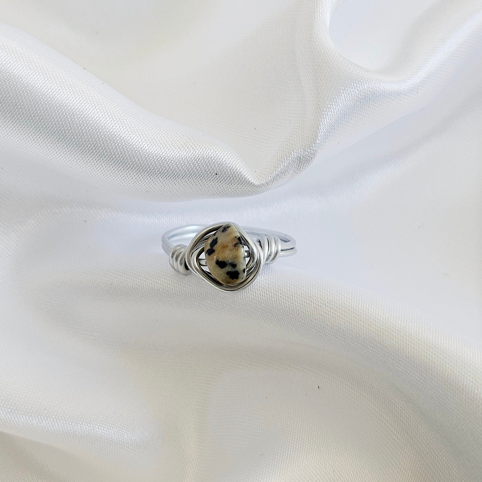 Dalmatian Jasper | Minimalist 18K Gold Handmade  Gemstone Wire-Wrapped Ring