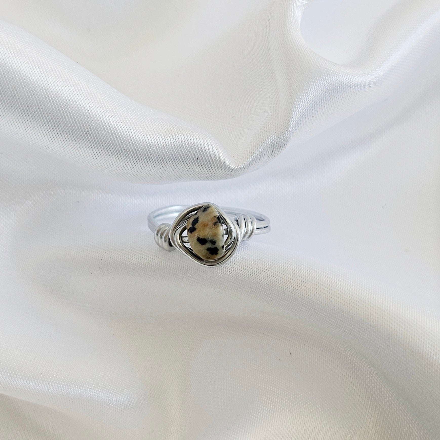 Dalmatian Jasper | Minimalist 18K Gold Handmade  Gemstone Wire-Wrapped Ring