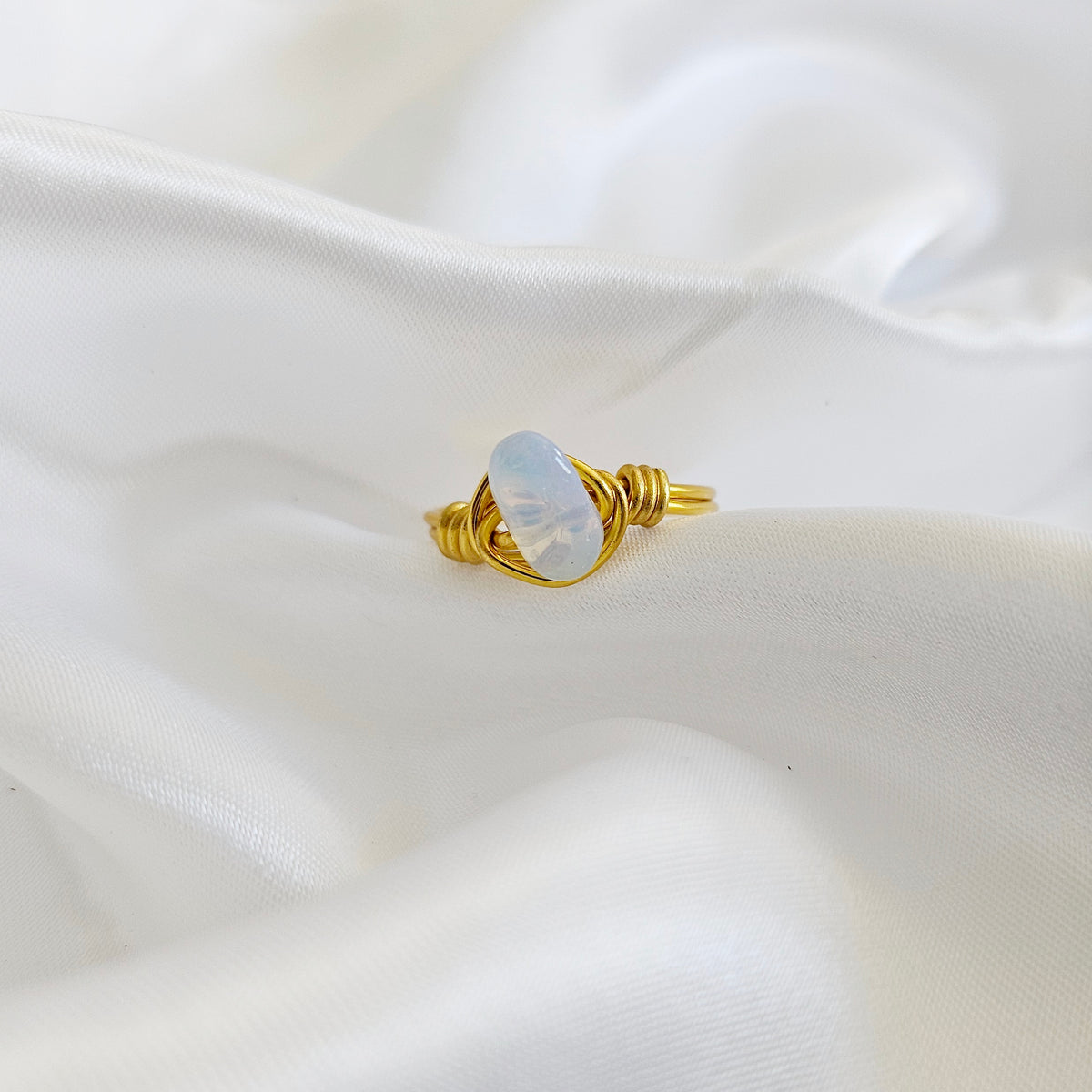 Opalite | Minimalist 18K Gold Handmade  Gemstone Wire-Wrapped Ring