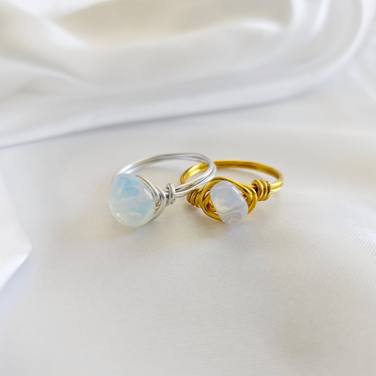 Opalite | Minimalist 18K Gold Handmade  Gemstone Wire-Wrapped Ring