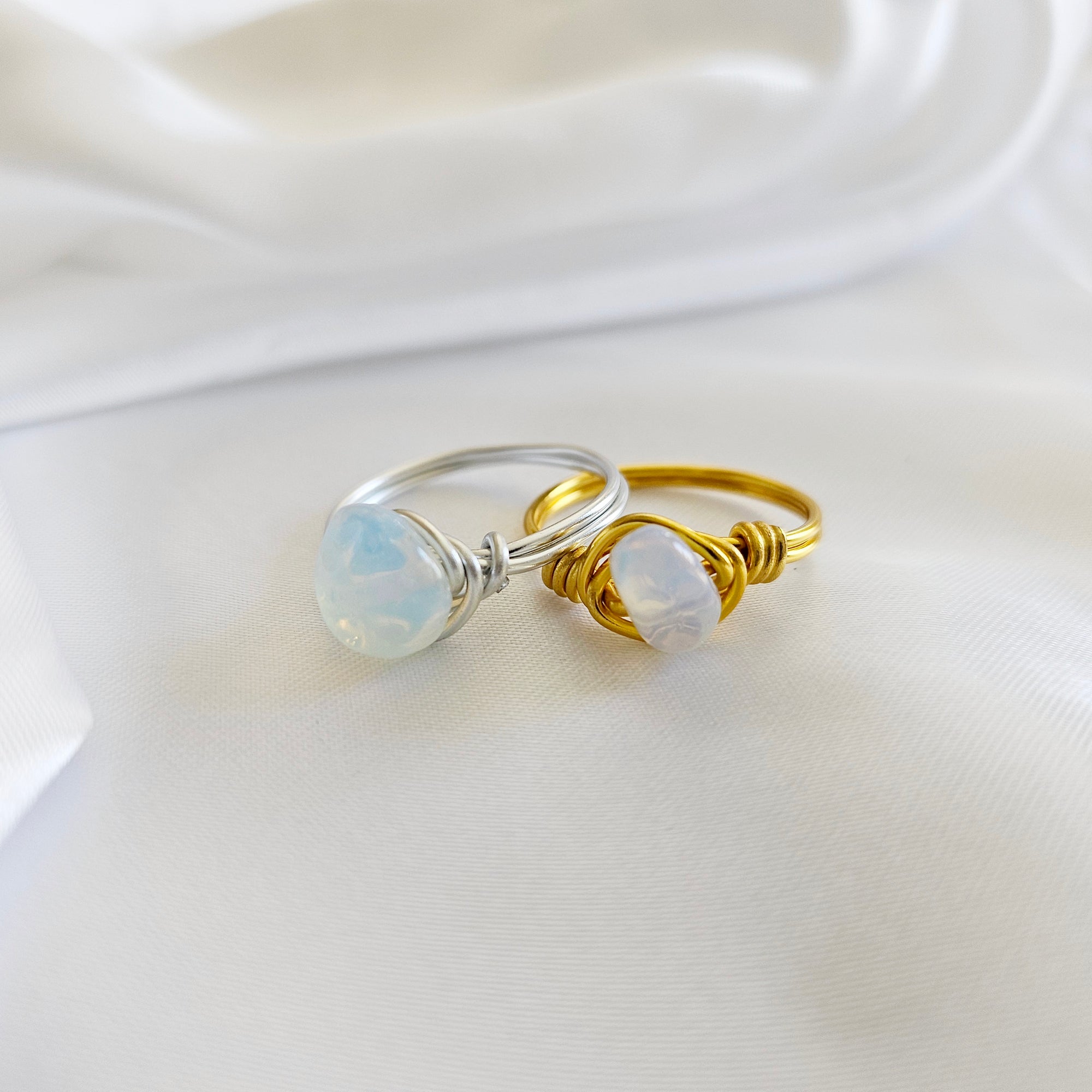Opalite | Minimalist 18K Gold Handmade  Gemstone Wire-Wrapped Ring