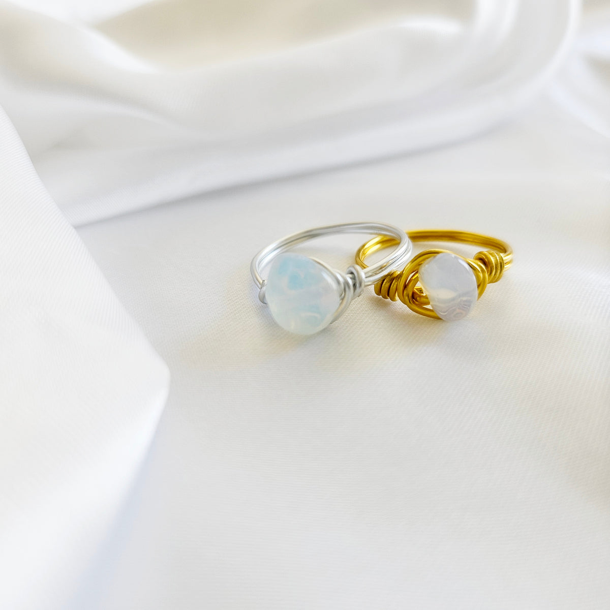 Opalite | Minimalist 18K Gold Handmade  Gemstone Wire-Wrapped Ring