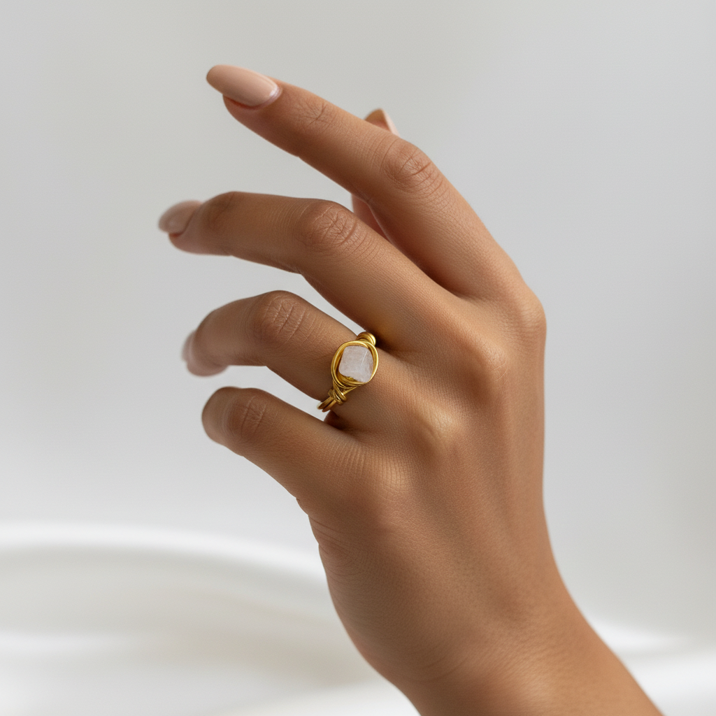 Raw Moonstone | Minimalist 18K Gold Handmade Wire-Wrapped Ring