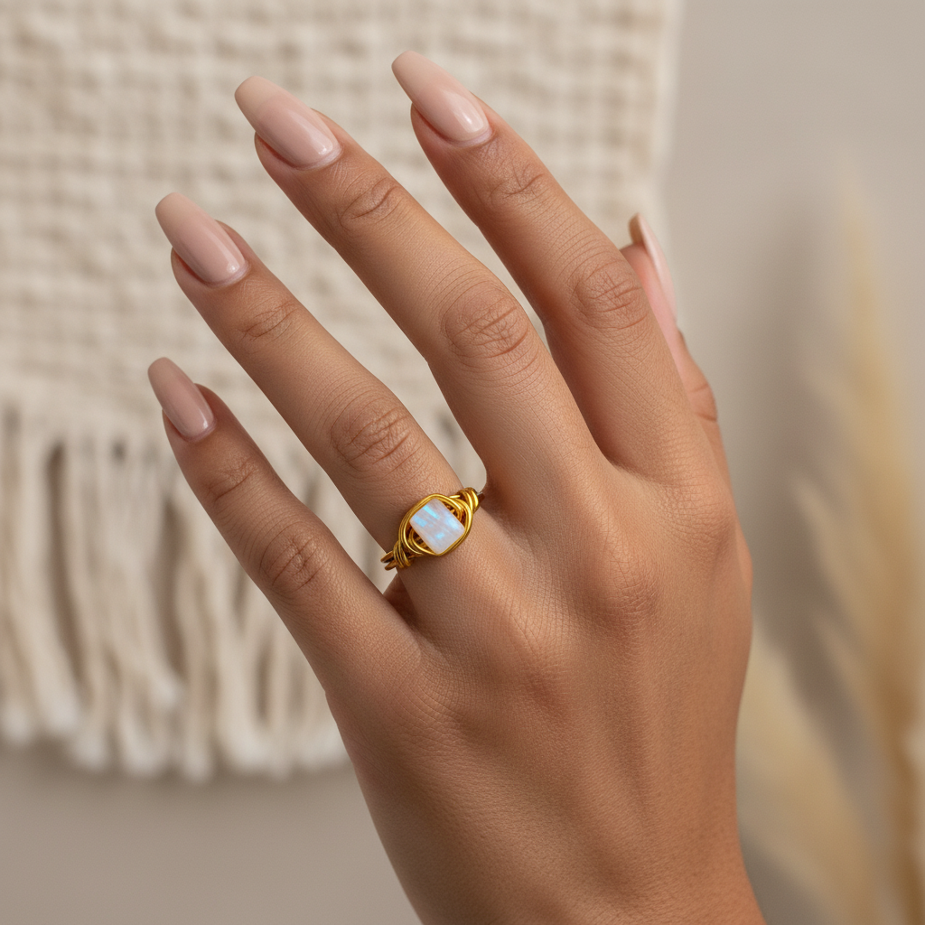 Raw Moonstone | Minimalist 18K Gold Handmade Wire-Wrapped Ring