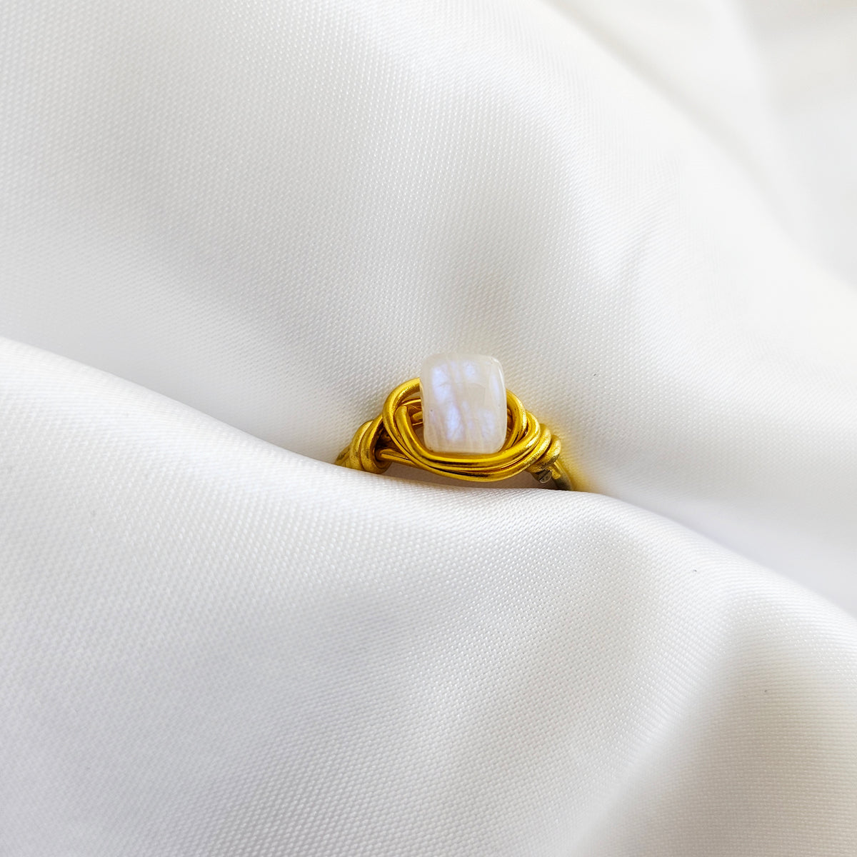 Raw Moonstone | Minimalist 18K Gold Handmade Wire-Wrapped Crystal Ring