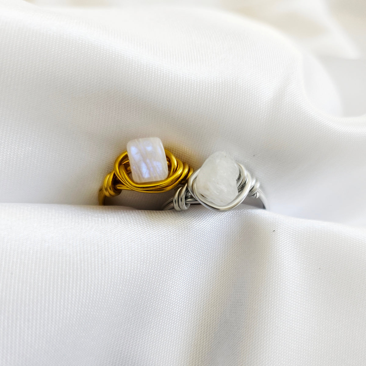 Raw Moonstone | Minimalist 18K Gold Handmade Wire-Wrapped Crystal Ring