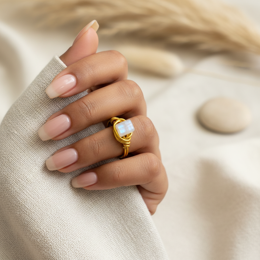 Raw Moonstone | Minimalist 18K Gold Handmade Wire-Wrapped Ring