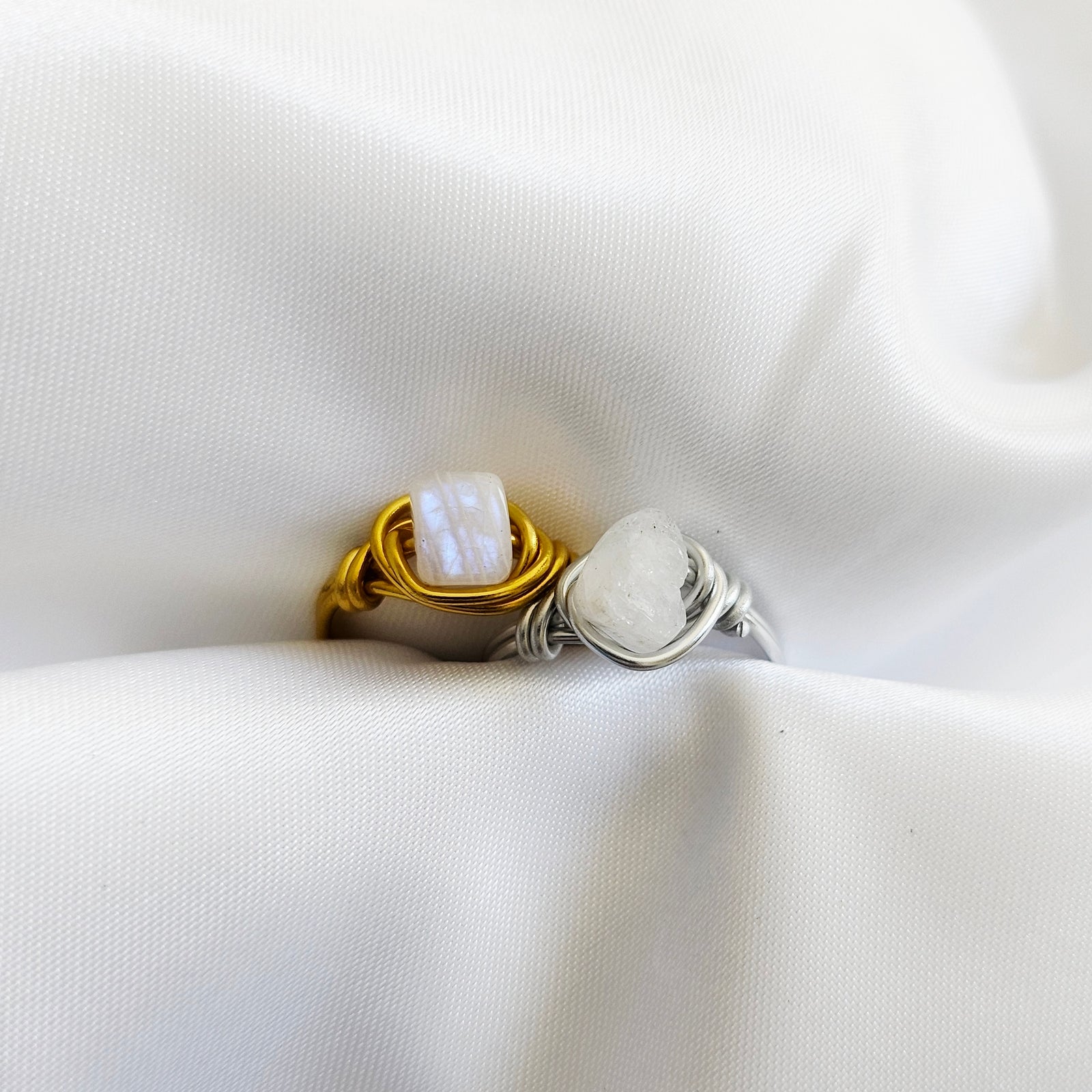 Raw Moonstone | Minimalist 18K Gold Handmade Wire-Wrapped Crystal Ring