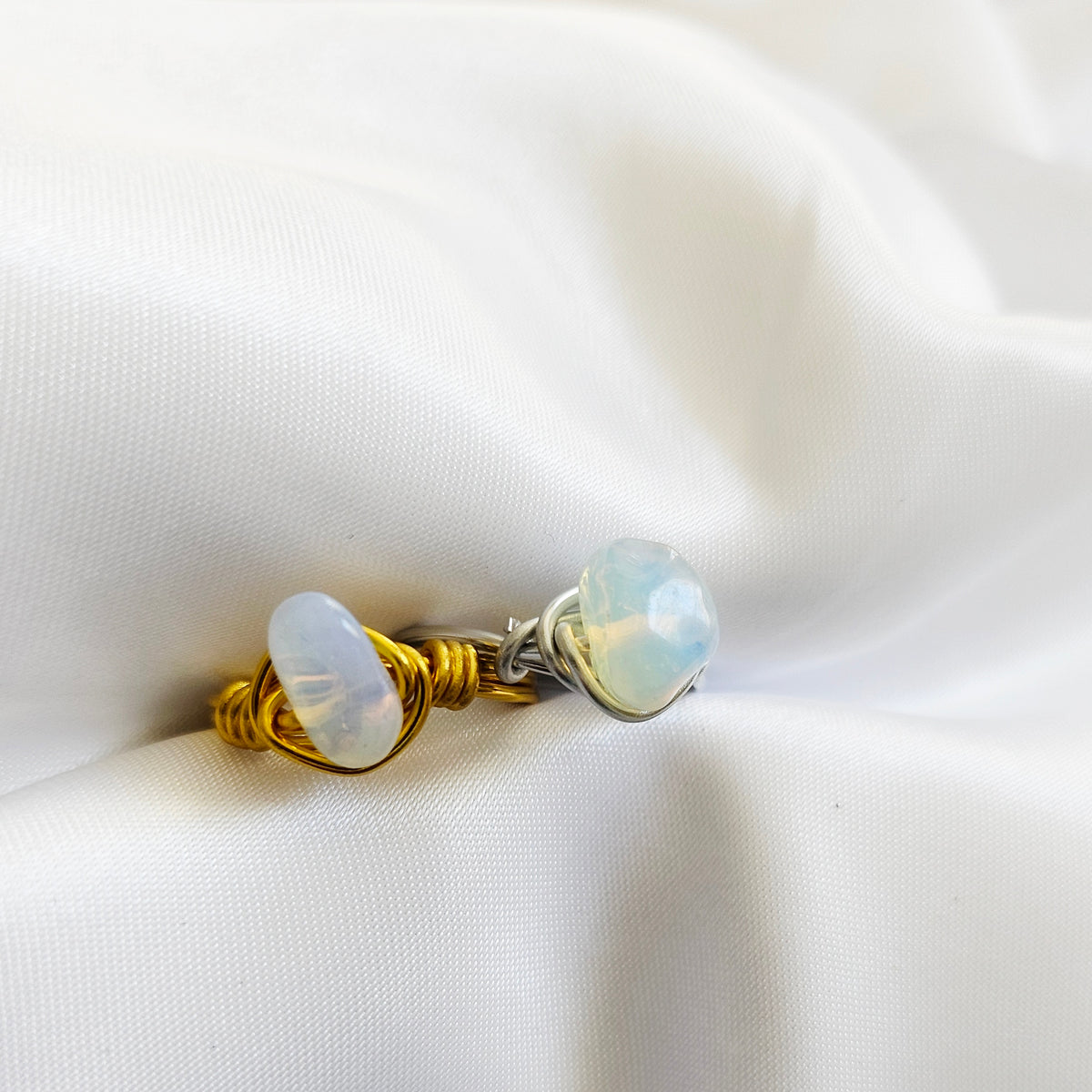 Opalite | Minimalist 18K Gold Handmade  Gemstone Wire-Wrapped Ring