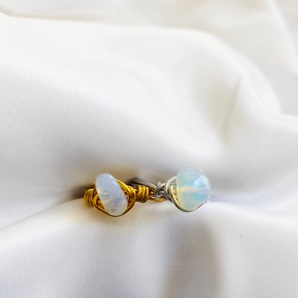 Opalite | Minimalist 18K Gold Handmade  Gemstone Wire-Wrapped Ring