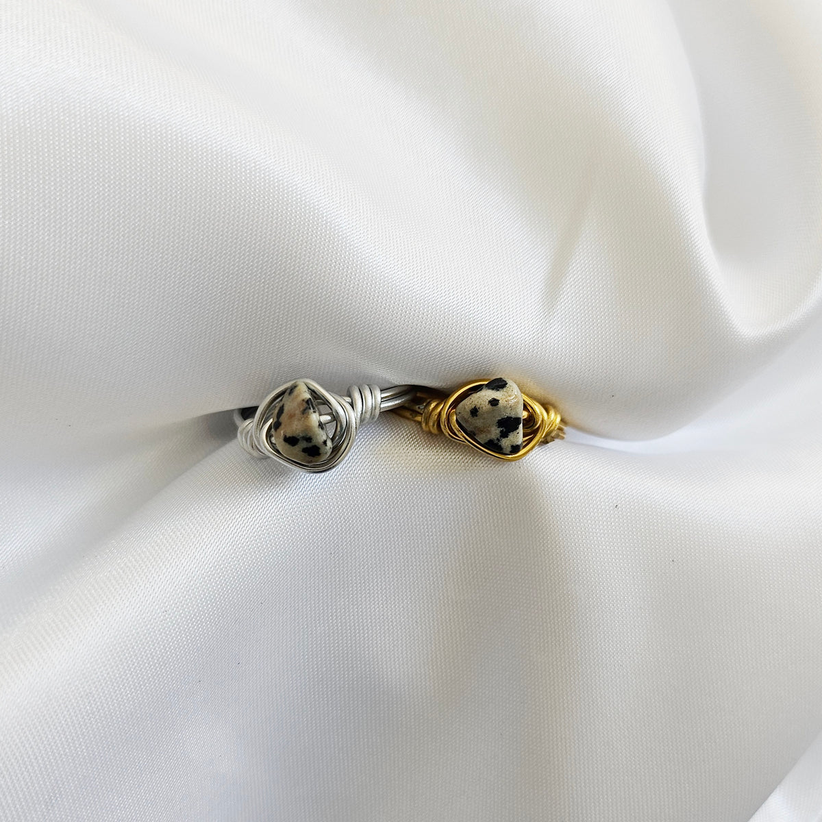 Dalmatian Jasper | Minimalist 18K Gold Handmade  Gemstone Wire-Wrapped Ring