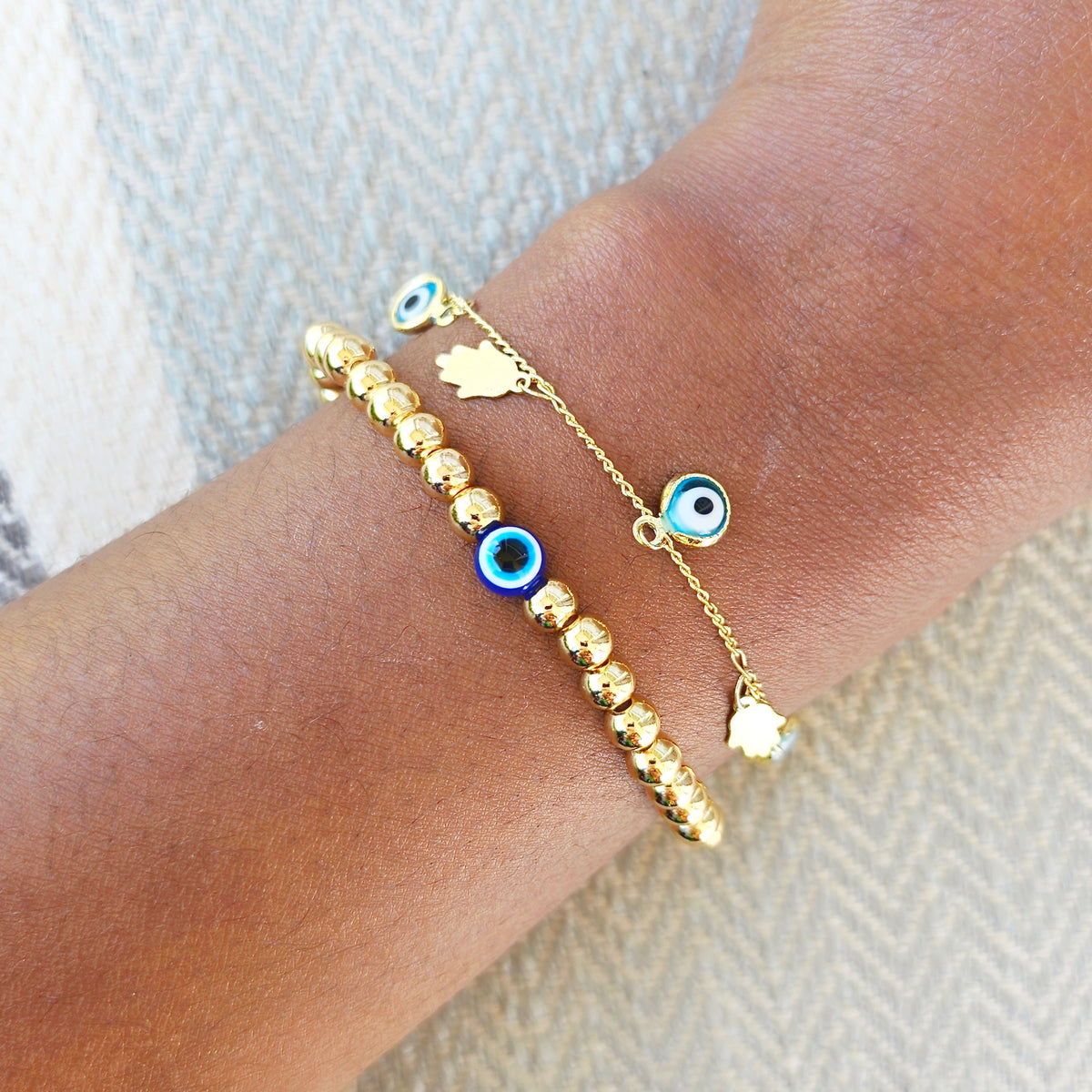 Golden Hera | 14K Gold Evil Eye Bracelet Set