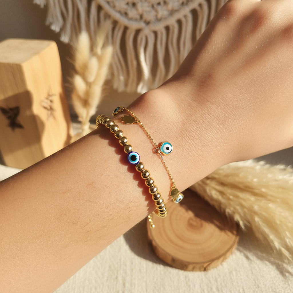 Golden Hera | 14K Gold Evil Eye Bracelet Set