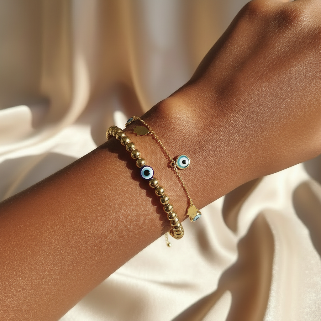 Golden Hera | 14K Gold Evil Eye Bracelet Set